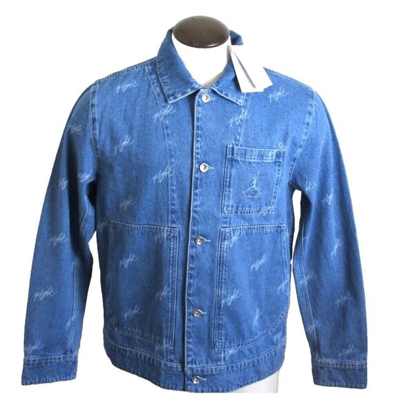 Jordan Men's Button Front Flight Heritage Denim Jacket Blue Grey Sizes NWT - Picture 1 of 7